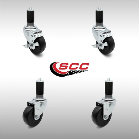 3.5 Inch SS Hard Rubber Swivel 1-1/4 Inch Expanding Stem Caster Brake SCC, 2PK